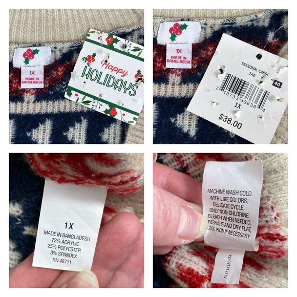 Christmas Beige and Red Fuzzy Fair Isle Knit Cardigan - Picture 15 of 15